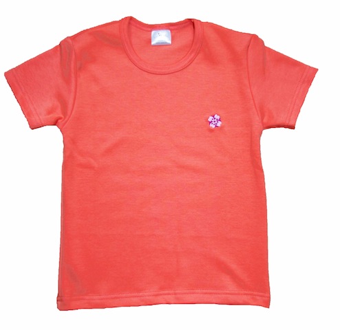 Tshirt BIO corail brodé fleur japonaise